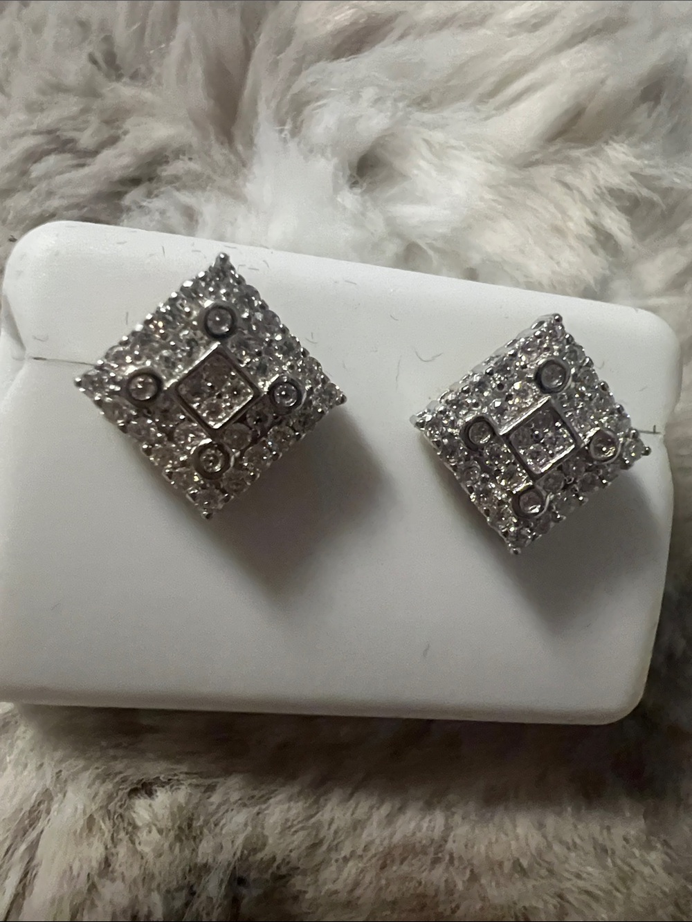 Sterling Silver Square Pavé Crystal Stud Earrings - Silver